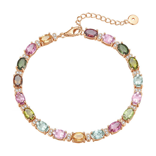 IL&CO Youke Huacai Ling Natural Color Gemstone Bracelet Women's Silver Tourmaline Bracelet Birthday Valentine's Day Gift for Girlfriend Gift Box Lucky Tourmaline Multi-Color Tourmaline Bracelet