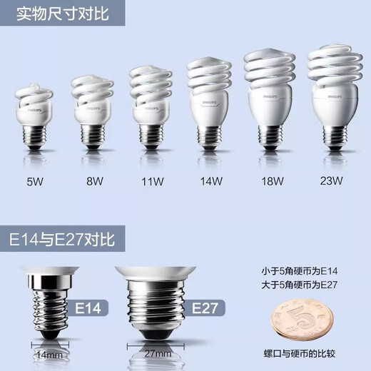 Philips (PHILIPS) spiral energy-saving lamp e27 screw bulb ultra-bright three-color energy-saving bulb 23W-white light fluorescent energy-saving lamp