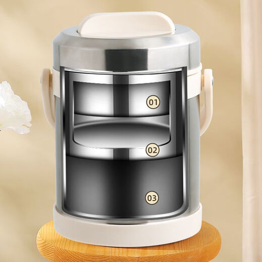 Ye Yu Insulated Pot Large Capacity Portable Insulated Rice Bucket Vacuum Insulated Lunch Box Lunch Box with Lid for Office Workers and Students Multi-purpose 2200ML Three-Layer Pot