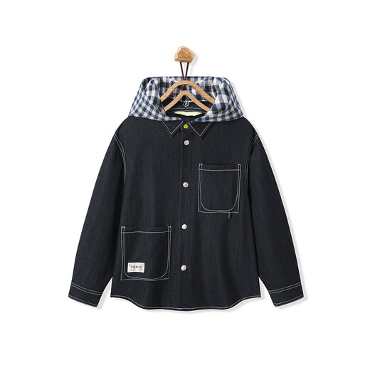 MiniPeace counter same style PEACEBIRD children's clothing boys' hooded jacket imitation denim shirt spring and autumn style denim dark blue 110