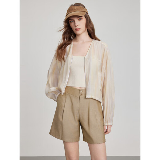 ELLE FRANJE DE LIGER DE LIGHT LIGHT de diseño de gradiente estampado para mujeres 2025 Summer NUEVO ELEGANT CAMBITER Fashion Top Apricot M _160_84a_110-120jin [Jin equivale a 0.5 kg]