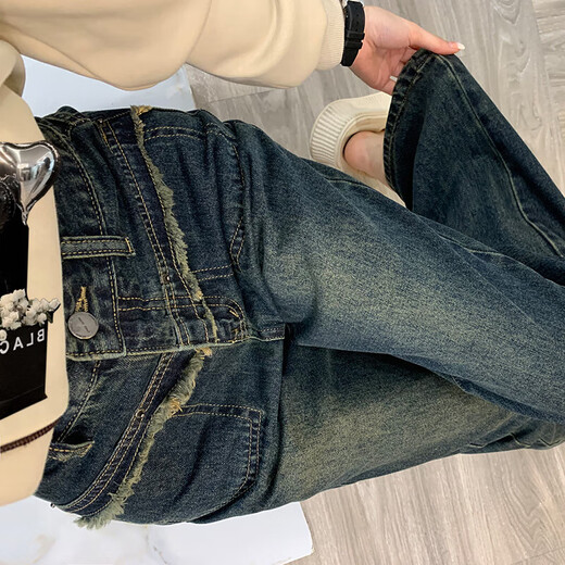 Schmale Version mit breitem Bein Jeans für Frauen in 2025 Frühlings- und Sommer-Design neuer und schlanker, vielseitiger gerader Hosen #9901 Zement Gray Regular 25 (70-80jin [Jin ist gleich 0,5 kg])