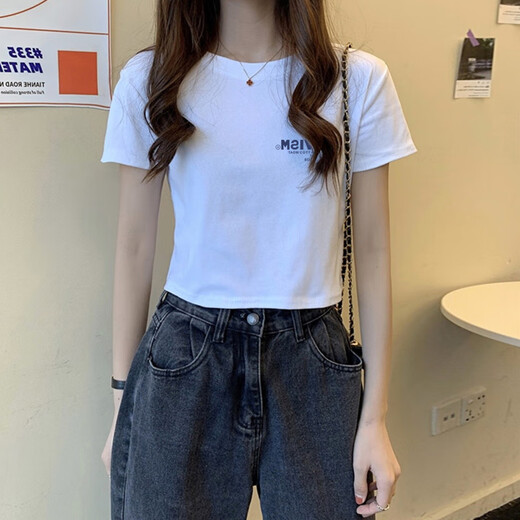 皮尔卡丹（pierre cardin）2025夏季新款设计感正肩短款t恤女百搭短袖显瘦小个子上衣潮女 KE-693白 M