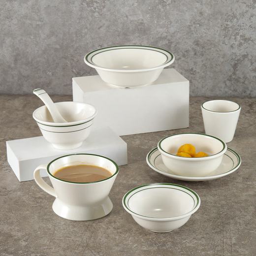 
Yonghuanmemide tableware imitation porcelain restaurant dishes set hotel hot pot set table plastic dipping sauce bowl rice bowl plate cup spoon LD1047 green edge