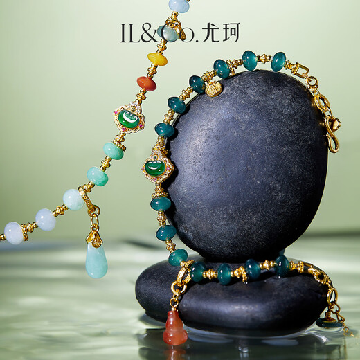 IL&CO Youke Oriental Hidden Spirit Jade Agate Ruyi Bracelet Gourd Bracelet Birthday and Valentine's Day Gift for Girlfriend Jingshen Tranquility Lucky Cloud + Jade + Gourd Bracelet