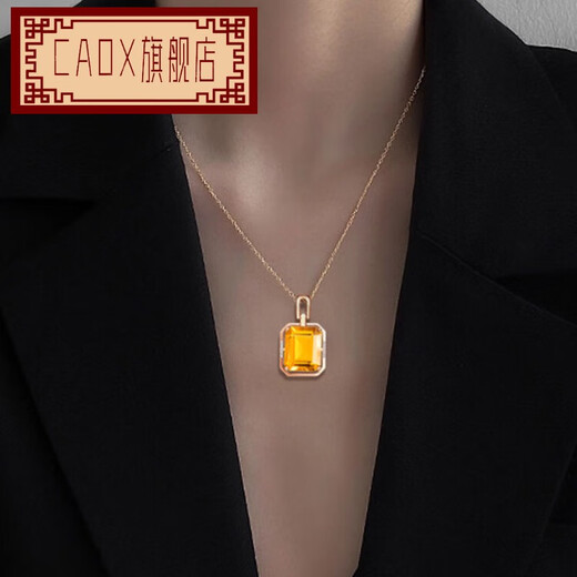 CAOX necklace for women 18K gold pendant light luxury natural crystal inlaid diamond jewelry pendant for girls gift yellow