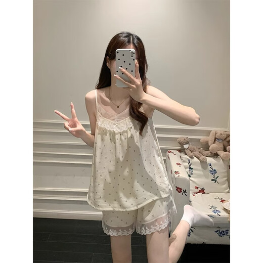 另约吊带睡衣女款夏季2025新款云朵棉带胸垫蕾丝花边可外穿家居服套装 B834 蕾丝小花 固定胸垫 XL