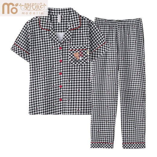 Pyjamas de coton pur modal Pure pour femmes pantalons à manches courtes minces 2025 Nouveau coton à carreaux Summer Mère Vêtements à domicile A9922 M Suggestion-80-95Jin [Jin est égal à 0,5 kg]