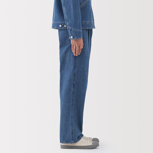 MUJI Men's Kapok Blend Denim Overalls Men's Men's Pants Straight Loose 25 Years Autumn Men's Wear Blue M (170/80A)