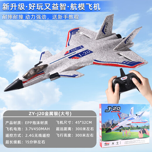 志扬玩具（ZHIYANG TOYS）歼20遥控飞机战斗机耐摔滑翔航模固定翼泡沫儿童玩具生日礼物男孩 45分钟续航歼20金属银-3电