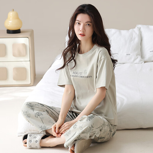 
Aimu Meigui pajamas for women in summer pure cotton short-sleeved trousers thin cotton summer women's home clothing suit spring and autumn YZT9720 short-sleeved trousers M 80-100Jin [Jin equals 0.5 kg]