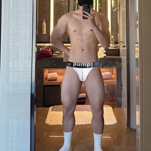 MEN UNDERWEAR PUMP!性感男士丁字裤薄款网孔情趣双丁内裤同志比基尼T裤露臀提臀U凸 1条（白色） XL