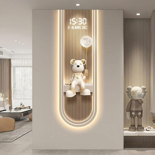
Sanqihu modern light luxury living room perpetual calendar electronic wall clock violent bear clock porch wall hanging vertical strip decorative painting 14699 with digital display mute clock 70*210cmled lamp painting power bank remote control number