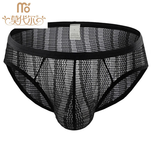 Modal summer new lace men's underwear sexy bikini briefs low-waist hollow breathable boys' thong black thong 1 pair M 2 feet 1-2 feet 3