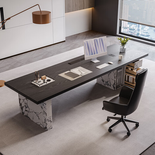 Qiheng (XIIBLC) solid wood large board executive desk boss desk chairman modern minimalist office desk light luxury high-end 1.6-meter big leaf pine desk + Xipi office chair