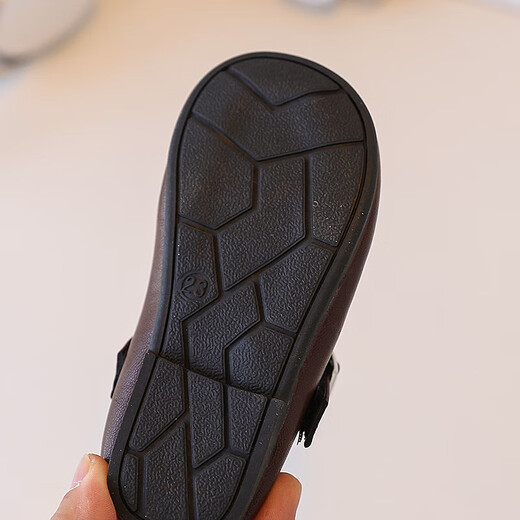 Princess shoes, girls' leather shoes, summer children's shoes, black baby shoes, spring and summer little girls' soft-soled shallow mouth shoes, black 23, inner length 14.5cm
