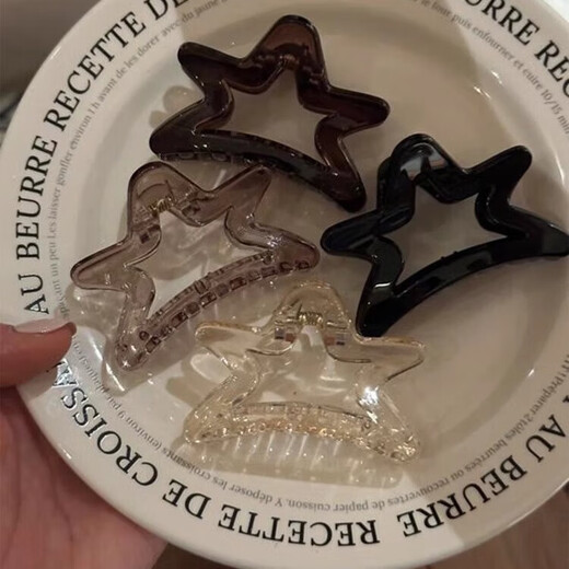 Brown star transparent clip, fresh half-tied hair clip at the back of the head, women's new shark clip hair accessory, high-end champagne five-pointed star clip