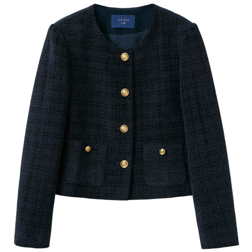 Drei Farbe 2025 Herbst Neuer alte Qianfeng Xiaoxiang Jacke Loose Short Round Neck Cardigan Single Breast M Navy Blue S 155/80A
