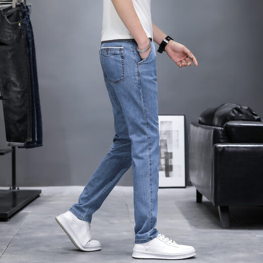Canter Koala jeans ck牛仔裤男春秋款直筒修身薄款休闲浅蓝色牛仔长裤9866 浅蓝色 薄款 34 腰围86.5建议160斤