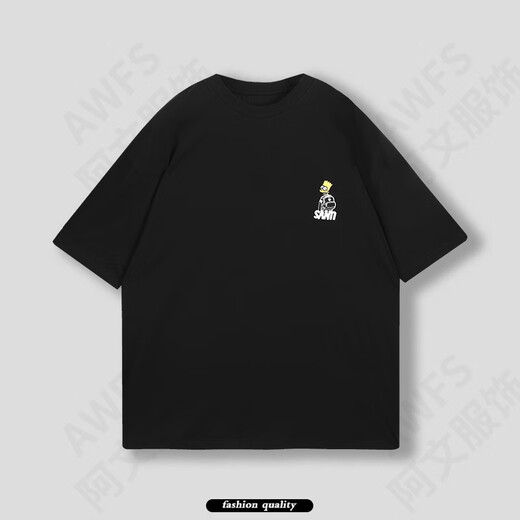 FR.YH.ZH'UUS-BG Design'Summer Heavy Industry Embroidery Short Sleeve T-Shirt Style A-1048 Black M 90-115Jin[Jin equals 0.5 kg]