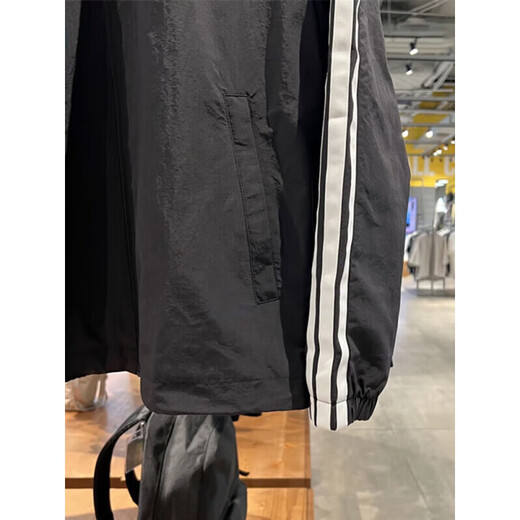 
Adidas jacket men's 2025 spring new fitness training sportswear stand collar windproof casual woven jacket top KC3892 black/white 2XL