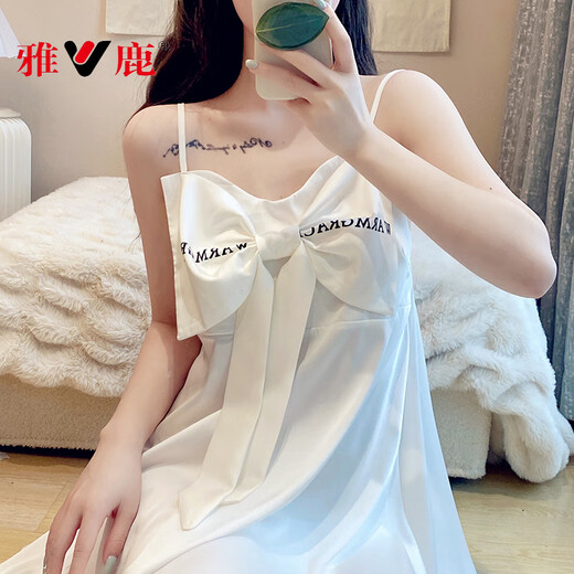 Yalu sexy nightgown women pajamas summer 2025 new suspender pure and lustful ribbon chest pad home clothing TY-1355-Strawberry flower with chest pad removable chest M