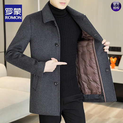 ROMON woolen coat for men's mid-length lapel wool woolen windbreaker for men's autumn and winter down jacket for men thickened black + down jacket 2XL recommended 161Jin [Jin equals 0.5 kg] or less