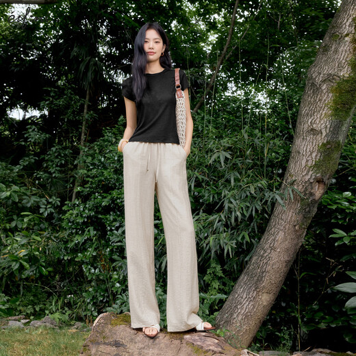 Eifli (eifini) eifli bingsi yamamoto pantalon pour les femmes 2025 printemps et été de style mince des gens qui portent des pantalons décontractés de lazy largement lâches en lin 80-105jin [Jin est égal à 0,5 kg]