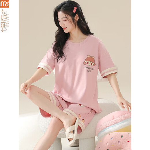 Modal Pyjamas für Frauen im Sommer 2025 neuer kurzärmeliger Anzug Baumwollfett MM200jin [Jin ist gleich 0,5 kg] Großer Größe kann außerhalb des koreanischen Stils dünn KNC3519 m getragen werden