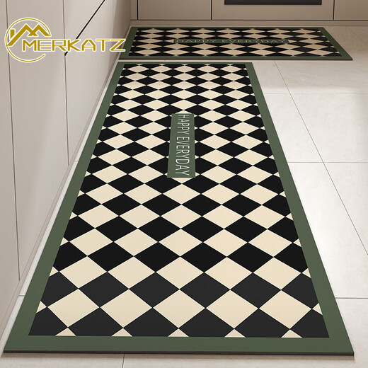 Merkatz Kitchen Floor Mat Absorción de agua, no deslizamiento, a prueba de aceite, sin lavado, tope de pie limpio LLA en forma de L en forma de liso Hyundai 13886 50cm*80cm+50cm*120cm (set)