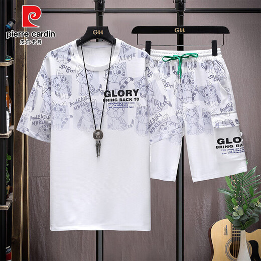 皮尔卡丹（pierre cardin）夏季新品男士短袖短裤一套韩版休闲T恤五分裤两件套青年套装运动 蓝色 6187-套装 M