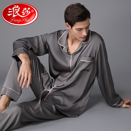浪莎（LangSha）高端男款睡衣春秋款长袖长裤套装男秋季2025新款感家居服外穿 3899茶色 L (体重100到135)