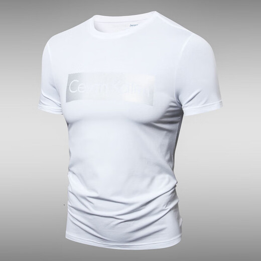 Calvin Klein Jeans/CK Summer Slim Slim с коротким рукавом мужской футболки с круглой шеей. Основная повседневная половина наполовину топ-джинсы Calvin Klein833 White S (90-105Jin [jin равно 0,5 кг])
