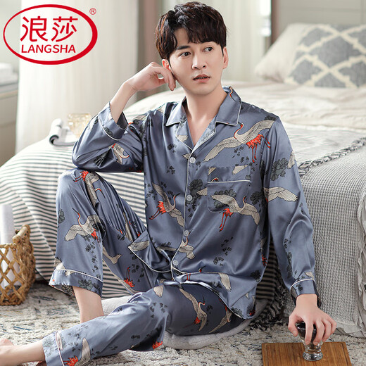 Langsha Light Luxury High-End-Herren-Pyjamas Frühling und Herbsteiseneis Langarm Langarm neuer chinesischer Stil Simuliertes Heimkleidung Spring MDF6626# L