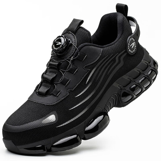 BM INS Frühling und Sommer neue faul spitzenschuhfreie Schnürsenkel Arbeitschutzschuhe rotatierende Arbeitenschutzschuhe Leichte Fliegstrick-Sicherheitsschuhe 9195 Schwarz; 37