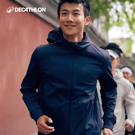 Decathlon jacket men's spring and autumn warm windproof plus velvet hooded sweatshirt running fitness training cardigan jacket 4871308
