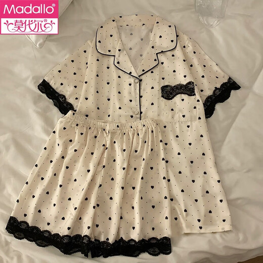 莫代尔韩系感冰丝春夏季薄款睡衣女爱心开衫可外穿家居服女套装 LW-9214# M 【建议80-100斤】
