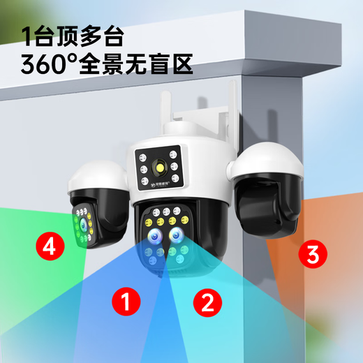 Visión NighThawk Vision 360 grados Teléfono inalámbrico de la casa Remoto 4G Alta definición Zoom Quad Quad Lens Tres rotación de agua al aire libre con visión nocturna Cámara de color completo sin tráfico + Rotación Independiente Lente Quad + Zoom + Monitoreo de salida de energía [Versión 4G]