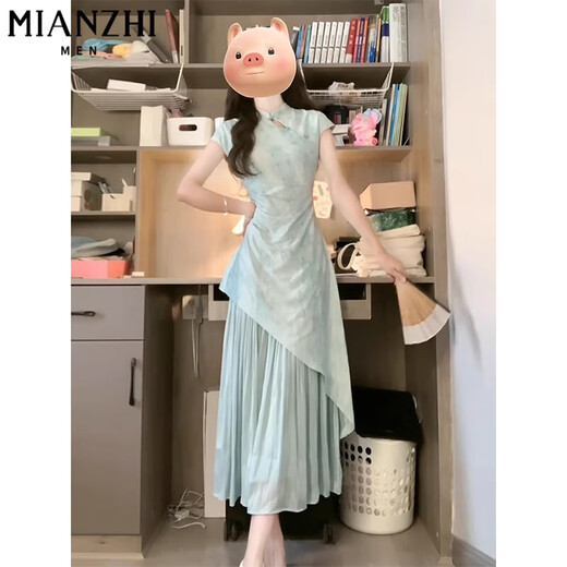 
Cotton New Chinese Cheongsam Spliced ​​Dress for Women in Summer 2025 New Small Smudge Temperament Slim-fitting Chinese Style Long Dress 6173 Picture Color [High Quality 58] XL 115-130Jin [Jin equals 0.5 kg]