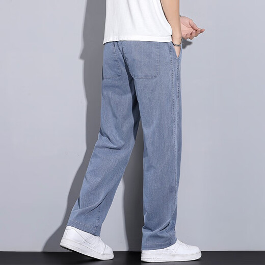 MONTAGUT Sommer Tencel Casual Hosen Männer 2025 Neue Dünne Drape Amerikanischen Trendy Eis Seide Lose Gerade Hosen Männer ck_1048 Blau M