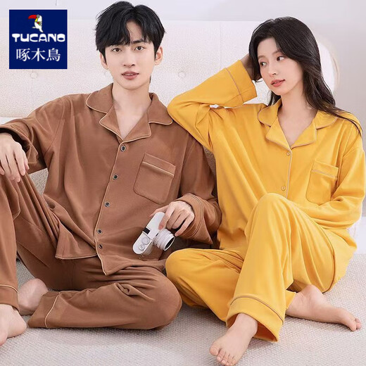 Woodpecker spring and autumn pajamas for men and women, long-sleeved, can be worn outside, couples thickened large size coral velvet home clothes set, men DM801 dark gray 3XL