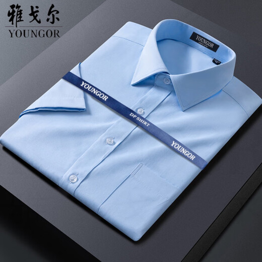 雅戈尔纯棉短袖衬衫男士免烫商务休闲宽松时尚百搭职业正装条纹白衬衣 DX6629 格子兰 40