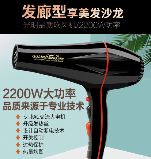 三选优品电吹风RCT-9920大功率2200W冷热风家用发廊大风力速干吹风机 光明2200w电吹风9928