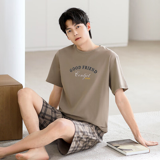 兰缪 (LAMIU)睡衣男款男士夏季纯棉2025新款短袖夏款三件套装韵家居服夏天 LJF6621乌羽色条纹 M