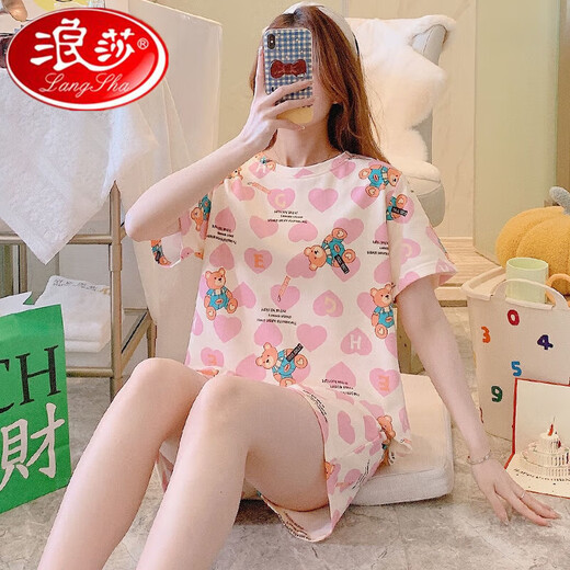 Langsha Summer Pajama для женщин с короткими рукавами модные хлопок тонкая маленькая сладкая и милая интернет-одежда для знаменитостей можно носить за пределами 1048 Purple Rabbit M