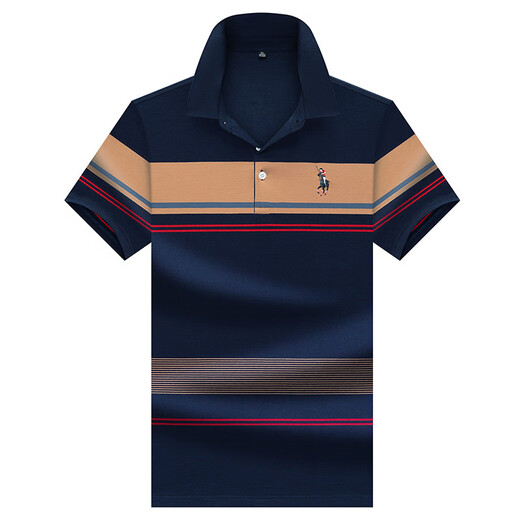 POLO SPORT Summer Raff Paul POLO shirt new pure cotton short-sleeved men's t-shirt striped casual lapel men's breathable slim fit 3523 blue 175/L single size