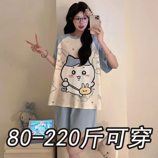 奢依君（SHEYIJUN）吉伊卡哇睡衣 夏天女夏季短袖短裤宽松大码学生卡通薄款家居服套 694卡皮巴拉【夏季】 M 【80-95斤穿】