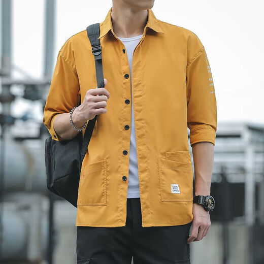 [Ropa de trabajo de estilo coreano] Camisa de siete hombres sueltos de siete puntos de manga larga de siete puntos de manga larga de manga de manga a media manga a media manga de verano 701 caki xl