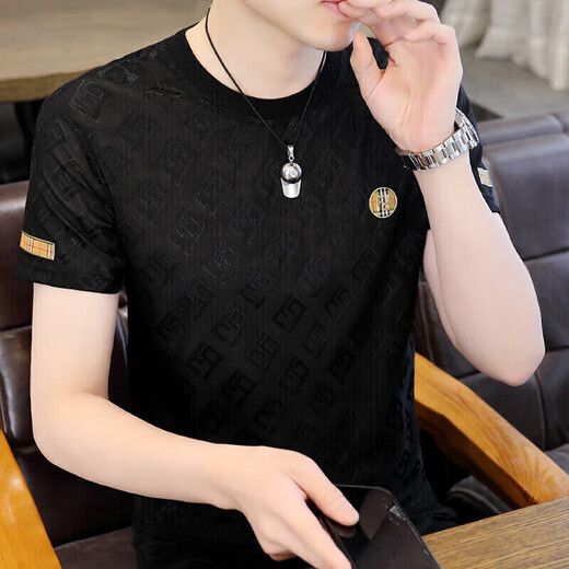 SEPTWOLVES short-sleeved T-shirt for men's summer ice silk round neck half sleeve fashion brand trendy Korean style body shirt 963 white 2XL about 135-150 Jin [Jin equals 0.5 kg] can be worn
