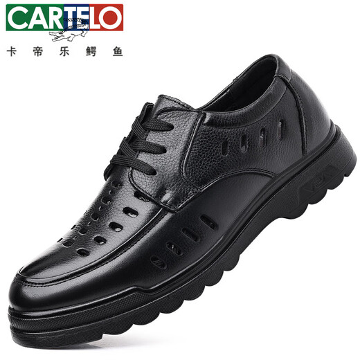 CARTELO 2025 trendy and versatile men's hollow hole shoes men's trendy casual breathable leather sandals formal leather shoes toe bag men's shoes 6627-2 hollow black 40